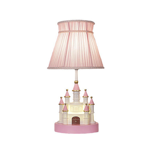 Aeyee Lovely Table Lamp with Fabric Lampshade, Small Castle Decorative Bedside Desk Lamp, Pink Night Light for Girl's Bedroom Nursery