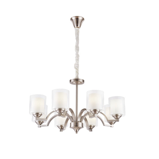 Aeyee Glass Chandelier, Modern 8 Lights Pendant Light, Mid-Century Hanging Light for Dining Room Living Room Brushed Nickel Finish