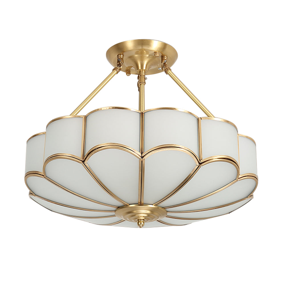 Aeyee Brass Semi-Flush Mount Ceiling Light, Elegant Glass Ceiling Light Fixture for Living Room Hall Bedroom