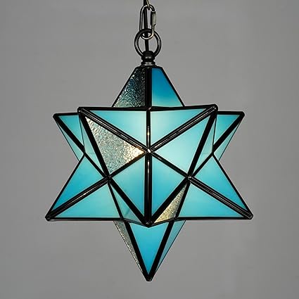 Aeyee Moravian Star Pendant Light Fixture, Stained Glass Hanging Light, Vintage Tiffany Chandeliers for Foyer Kitchen Hallway