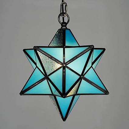 Moravian Star Pendant Light Fixture, Stained Glass Hanging Light, Vintage Tiffany Chandeliers for Foyer Kitchen Hallway