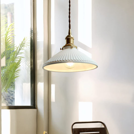 Aeyee Ceramic Pendant Light Fixture, Cute Hanging Light, Adjustable Pendant Lighting for Kitchen Island Bedroom in White