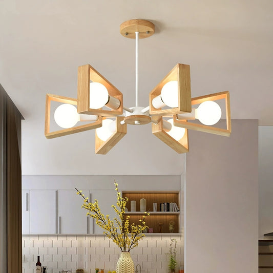 Aeyee Modern Wood Hanging Light, Sputnik Chandelier, Mid-Century Dining Fixture, Elegant Hanging Light for Dining Room Living Room