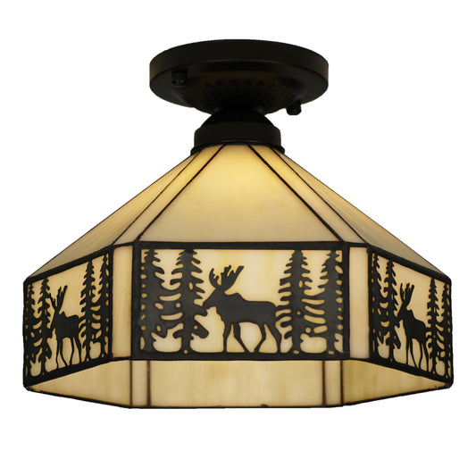 Aeyee Elk Pattern Ceiling Light Fixtures, Cute Hallway Lighting, 11" W Stained Glass Flush Mount Ceiling Light Entryway Light