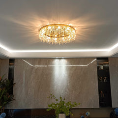 Aeyee Luxury Crystal Ceiling Fixture, Clear Flush Mount Ceiling Light, Modern Ceiling Pendant Fixture for Dining Room Living Room