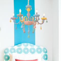 Aeyee Modern Colorful Glass Chandelier Cool Candle Pendant Light Fixture, Girl's Bedroom Hanging Light, Adjustable Island Lights
