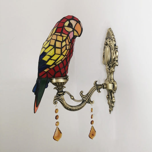Aeyee Parrot Wall Sconce, Tiffany Wall Light with Stained Glass Shade, Retro Birds Wall Lamp for Bedroom, Stairway, Corridor