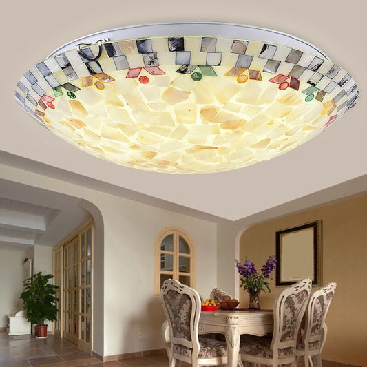 Aeyee Elegant Tiffany Ceiling Lamp, Classy Stained Glass Flush Mount Ceiling Light, Natural Shell Hanging Lamp for Bedroom, Living Room