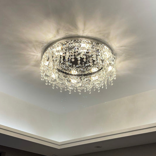 Aeyee Luxury Crystal Ceiling Fixture, Clear Flush Mount Ceiling Light, Modern Ceiling Pendant Fixture for Dining Room Living Room