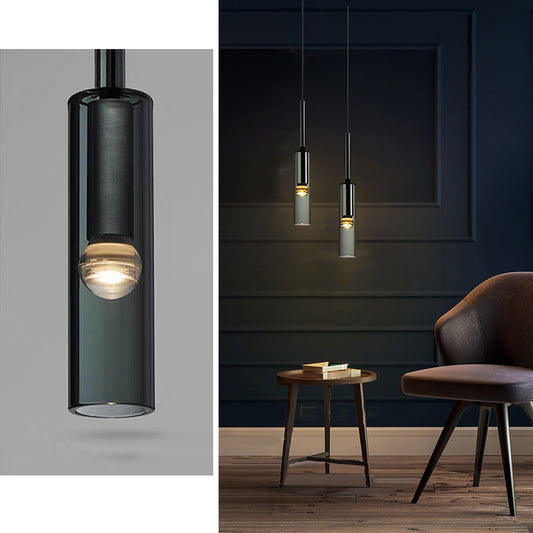 Aeyee Glass Pendant Light Fixture, Modern Smoky Gray Hanging Light, Adjustable Pendant Lighting for Kitchen Bedroom