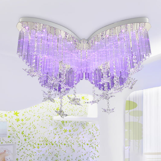 Aeyee Butterfly Chandelier, Crystal Flush Mount Ceiling Light, Elegant Drop Ceiling Lighting, Dimmable Girl Decor Lighting