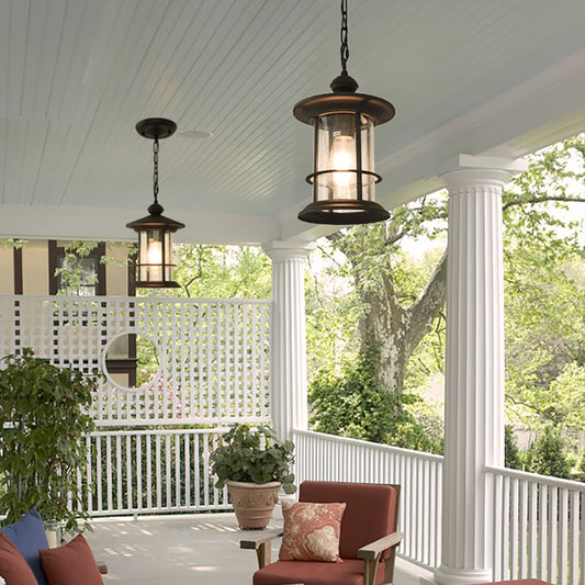 Aeyee Aluminum Lantern Outdoor Pendant Light, Clean Look Hanging Light Fixture, Adjustable Waterproof Front Porch Light in Coffee