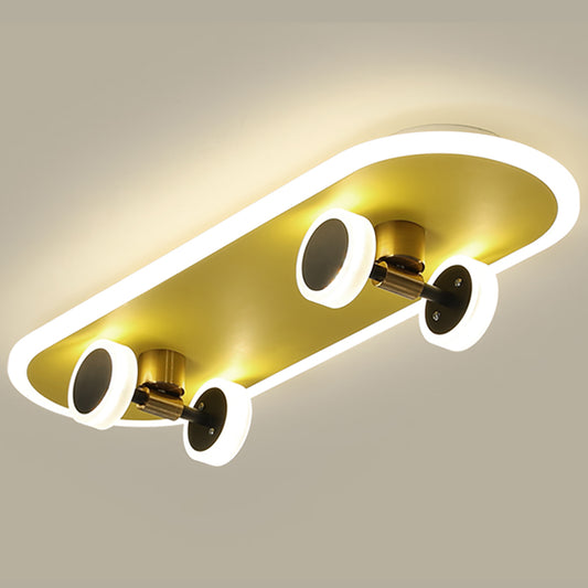 Aeyee Creative Skateboard Ceiling Light, Yellow Boy's Bedroom Ceiling Lighting, Cartoon Dimmable Ceiling Light for Bedroom, Nursery