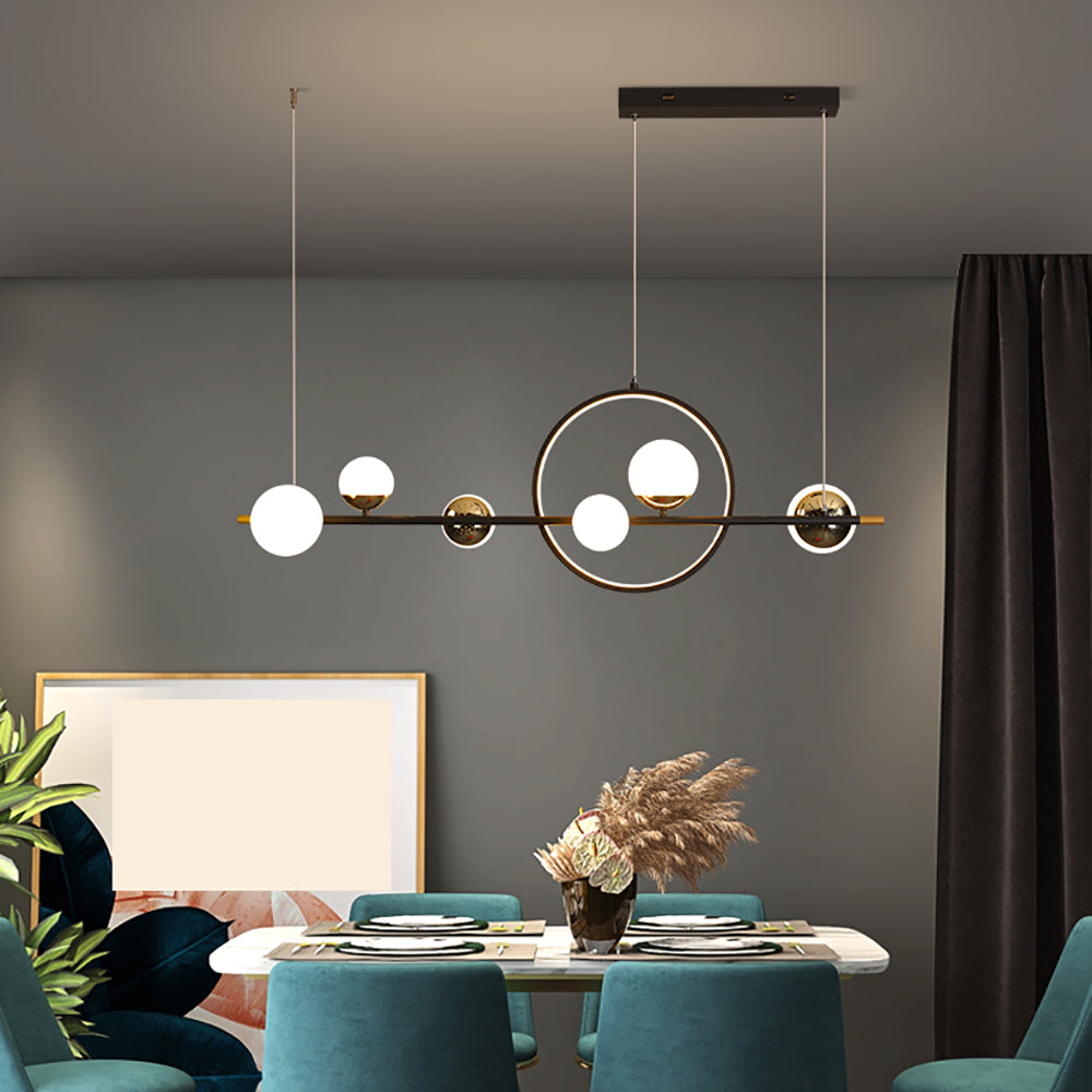 Modern Globe Chandeliers - Aeyee Linear Shaped Island Light, Elegant Ring Hanging Lamp for Dining Room Kitchen Island