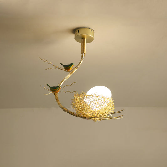Creative Birds Chandelier - Aeyee Contemporary Aluminum Nest Ceiling Pendant Lamp Hanging Light Fixture with White Glass Shade