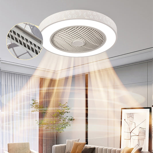 Aeyee Round Ceiling Fan with Lights and Remote Control, Invisible Fan Blade, 21.6" W White Low Profile Light Fixture