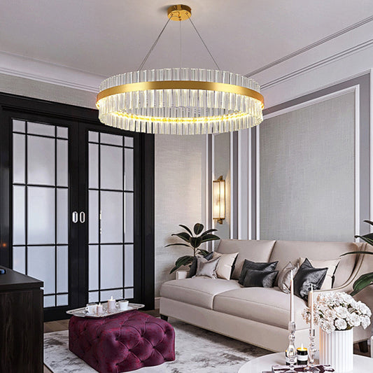 Gold Crystal Chandelier - Aeyee LED Hanging Light Round Ceiling Pendant Light Fixture for Dining Room, Kitchen Island