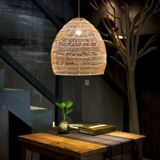 Bamboo Pendant Light Fixture - Aeyee Boho Style 1 Lights Rattan Pendant Lamp Woven Hanging Light for Kitchen Island Nursery