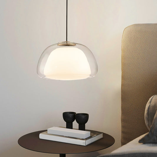 Aeyee Modern Pendant Light Fixture with Double Glass Shades, Elegant Soft Light Chandelier, Adjustable Hanging Light for Bedroom Bedroom