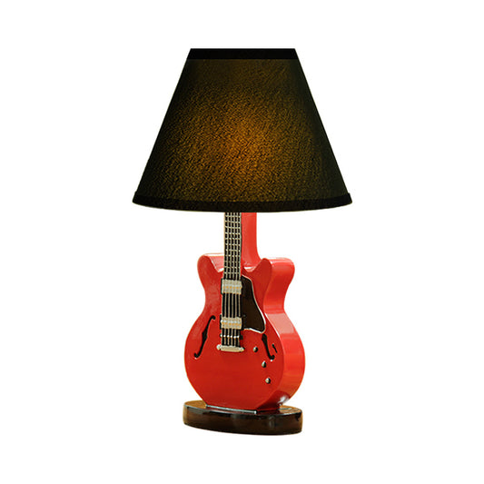 Aeyee Cute Guitar Table Lamp with Fabric Shade, Decorative Bedside Desk Lamp, Elegant Small Cartoon Night Light for Bedroom Nightstand Red Finish