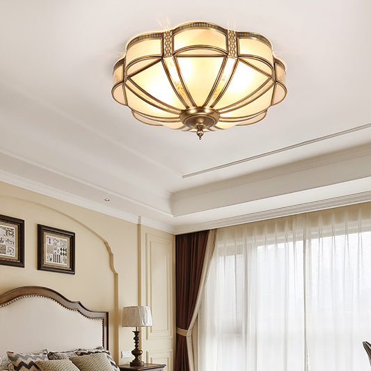 Aeyee Brass Flush Mount Ceiling Light Elegant 4 Lights Bedroom Ceiling Lamp with Glass Shade