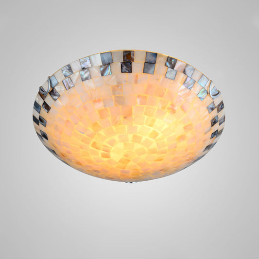 Aeyee Shell Ceiling Light Classy Stained Glass Fixture, Tiffany Style Flush Mount Ceiling Light, Round Light for Bedroom, Entrance