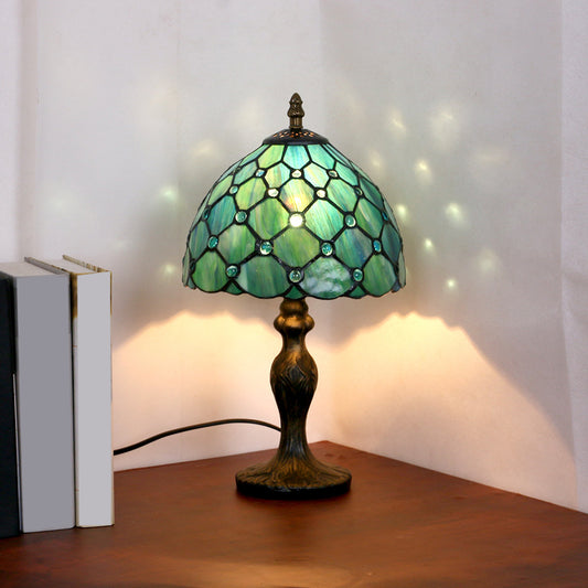 Aeyee Tiffany Stained Glass Bedside Table Lamp with Bead Decoration, Elegant Nightstands Table Light for Living Room