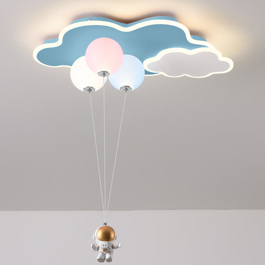 Aeyee Cartoon Flush Mount Ceiling Light, Dimmable Children's Bedroom Ceiling Pendant Light, LED Cute Astronaut Blue Ceiling Light Fixture