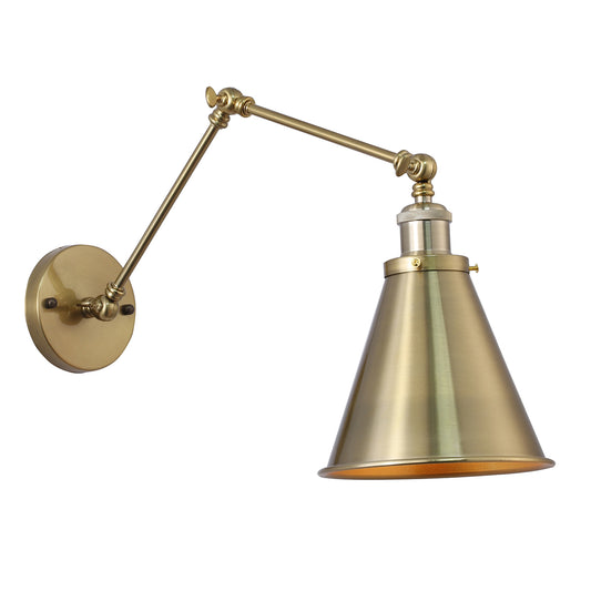 Industrial Brass Wall Sconce - Aeyee Adjustable Arm Metal Wall Light, 1 Light Swing Arm Wall Sconce Lighting for Bedside Living Room