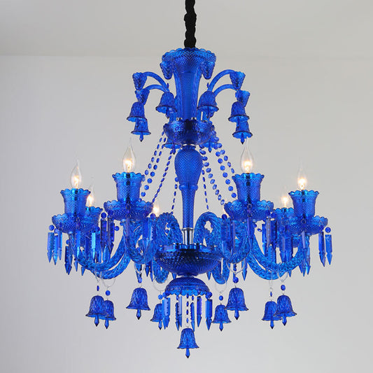 Aeyee Crystal Chandelier, Classic Candle Pendant Light Fixture, Girl's Bedroom Hanging Light, 8 Lights Adjustable Island Lights in Blue