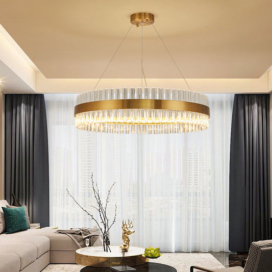 Gold Crystal Chandelier - Aeyee LED Hanging Light Round Ceiling Pendant Light Fixture for Dining Room, Kitchen Island