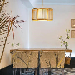 Bamboo Pendant Light Fixture - Aeyee 1 Light Rattan Pendant Lamp Drum Shaped Woven Hanging Light for Kitchen Island Nursery