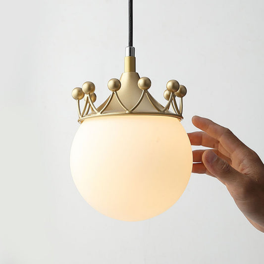 Aeyee Cute Crown Pendant Lighting, 1 Light Glass Hanging Light Fixture, Small Globe Ceiling Pendant Light for Girl's Room Kitchen Island