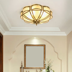 Aeyee Brass Flush Mount Ceiling Light Elegant 4 Lights Bedroom Ceiling Lamp with Glass Shade