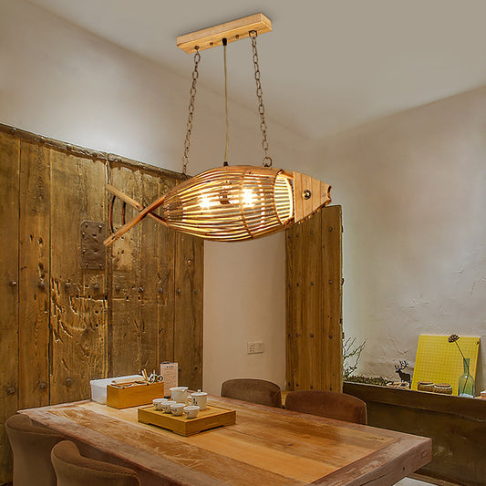 Rattan Pendant Light Fixture - Aeyee Fish Shaped Chandelier, 2 Lights Woven Ceiling Hanging Light with Adjustable Cord for Kitchen Island Nursery