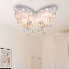 Aeyee Butterfly Chandelier, Crystal Flush Mount Ceiling Light, Elegant Drop Ceiling Lighting, Dimmable Girl Decor Lighting