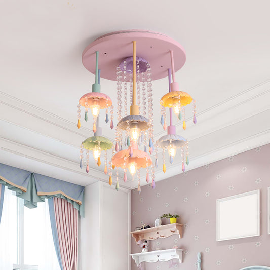 Aeyee Colorful Ceiling Light, Crystal Girl's Bedroom Drop Ceiling Lighting, Candle 7 Lights Ceiling Light for Reading Room, Nursery
