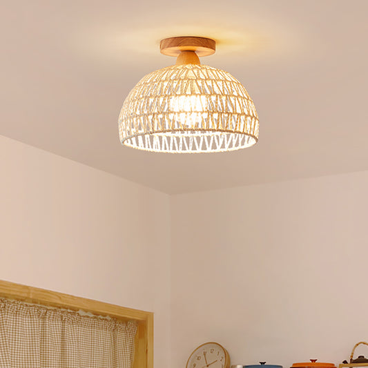 Aeyee Modern Wicker Flush Mount Ceiling Light, Woven Rattan Ceiling Light Fixtures, Boho Cream Hallway Light, Wood Hanging Lamp