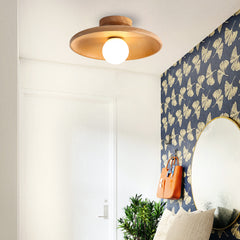 Aeyee Modern Wood Flush Mount Ceiling Light, 1 Light Close to Ceiling Lighting for Laundry Corridor