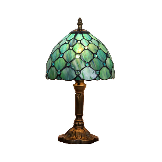 Aeyee Tiffany Stained Glass Bedside Table Lamp with Bead Decoration, Elegant Nightstands Table Light for Living Room