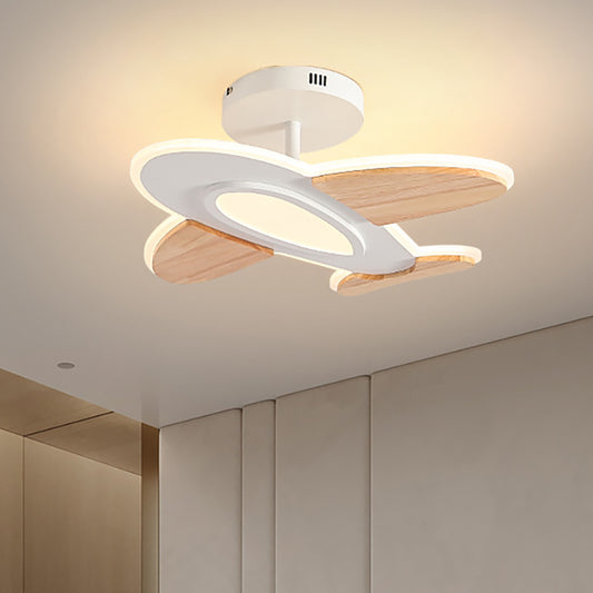 Aeyee Airplane Flush Mount Ceiling Light, Dimmable Children's Bedroom Ceiling Pendant Light, Wood LED Ceiling Lamp