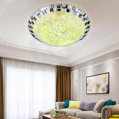 Aeyee Shell Ceiling Light Classy Stained Glass Fixture, Tiffany Style Flush Mount Ceiling Light, Round Light for Bedroom, Entrance