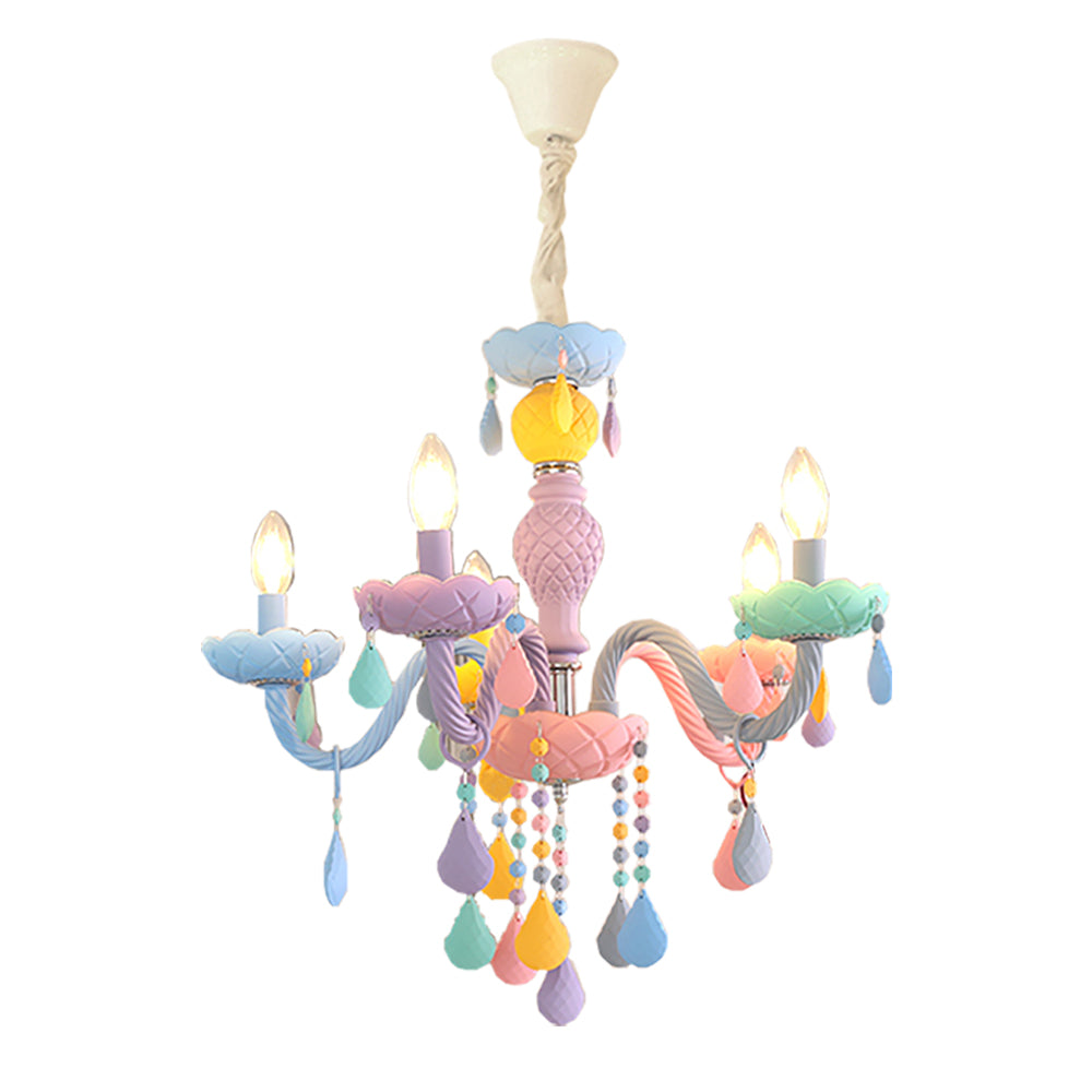 Aeyee Modern Colorful Glass Chandelier Cool Candle Pendant Light Fixture, Girl's Bedroom Hanging Light, Adjustable Island Lights