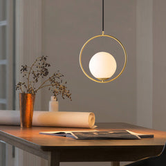 Modern Glass Hanging Lamp - Aeyee 1 Light Modern Gold Pendant Light Fixtures Round Bedside Lighting Kitchen Island Mid Century Chandelier