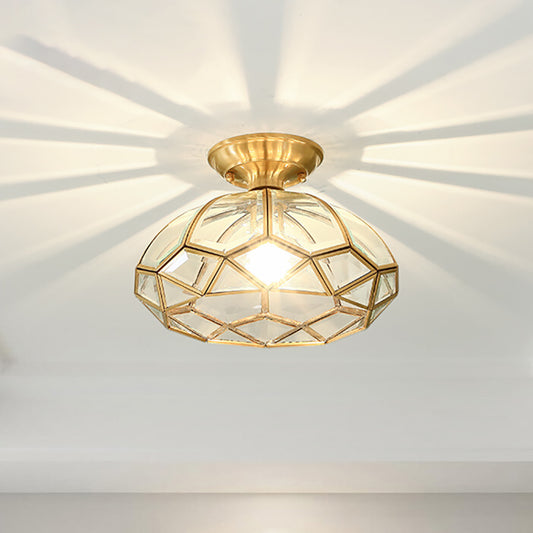 Aeyee Elegant Brass Semi-Flush Mount Ceiling Light, Dome Shape Glass Ceiling Light Fixture, Classic Entrance, Front Entry, Hallway Lighting