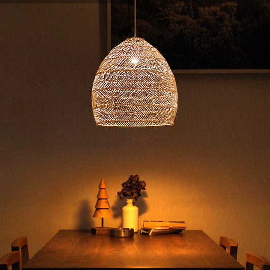 Bamboo Pendant Light Fixture - Aeyee Boho Style 1 Lights Rattan Pendant Lamp Woven Hanging Light for Kitchen Island Nursery