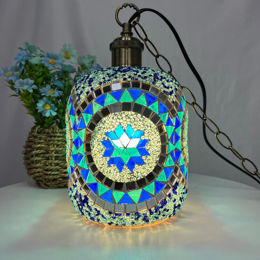 Aeyee Mosaic Pendant Light, Decorative Turkish Hanging Lamp, Colored Glass Ceiling Pendant Light Fixture for Kitchen Island Bedroom