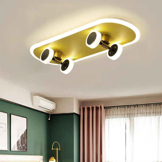 Aeyee Creative Skateboard Ceiling Light, Yellow Boy's Bedroom Ceiling Lighting, Cartoon Dimmable Ceiling Light for Bedroom, Nursery