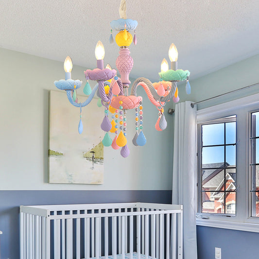 Aeyee Modern Colorful Glass Chandelier Cool Candle Pendant Light Fixture, Girl's Bedroom Hanging Light, Adjustable Island Lights