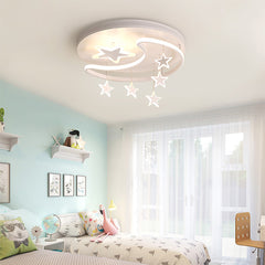 Aeyee Star Flush Mount Ceiling Light, Dimmable Children's Bedroom Ceiling Light, Remote Control, Moon LED Drop Ceiling Lamp in White